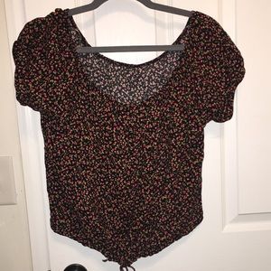 Tie front cherry short sleeve